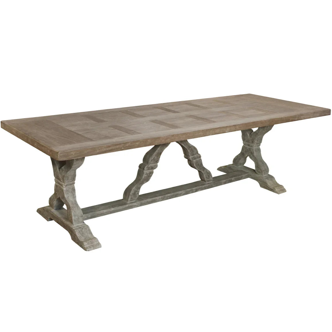Rustic Parquet Wood Top Sculpted Dining Table