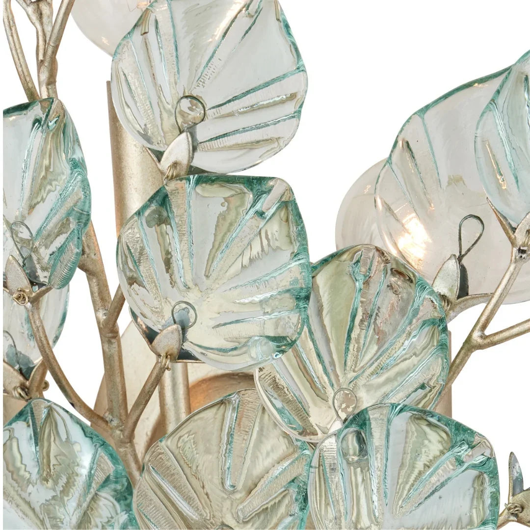 Aquamarine Silver Leaf Recycled Glass Wall Sconce