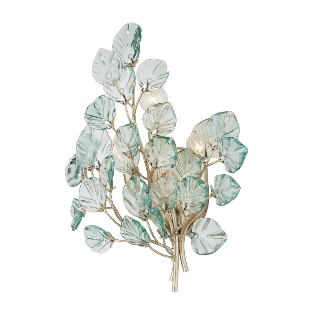 Aquamarine Silver Leaf Recycled Glass Wall Sconce