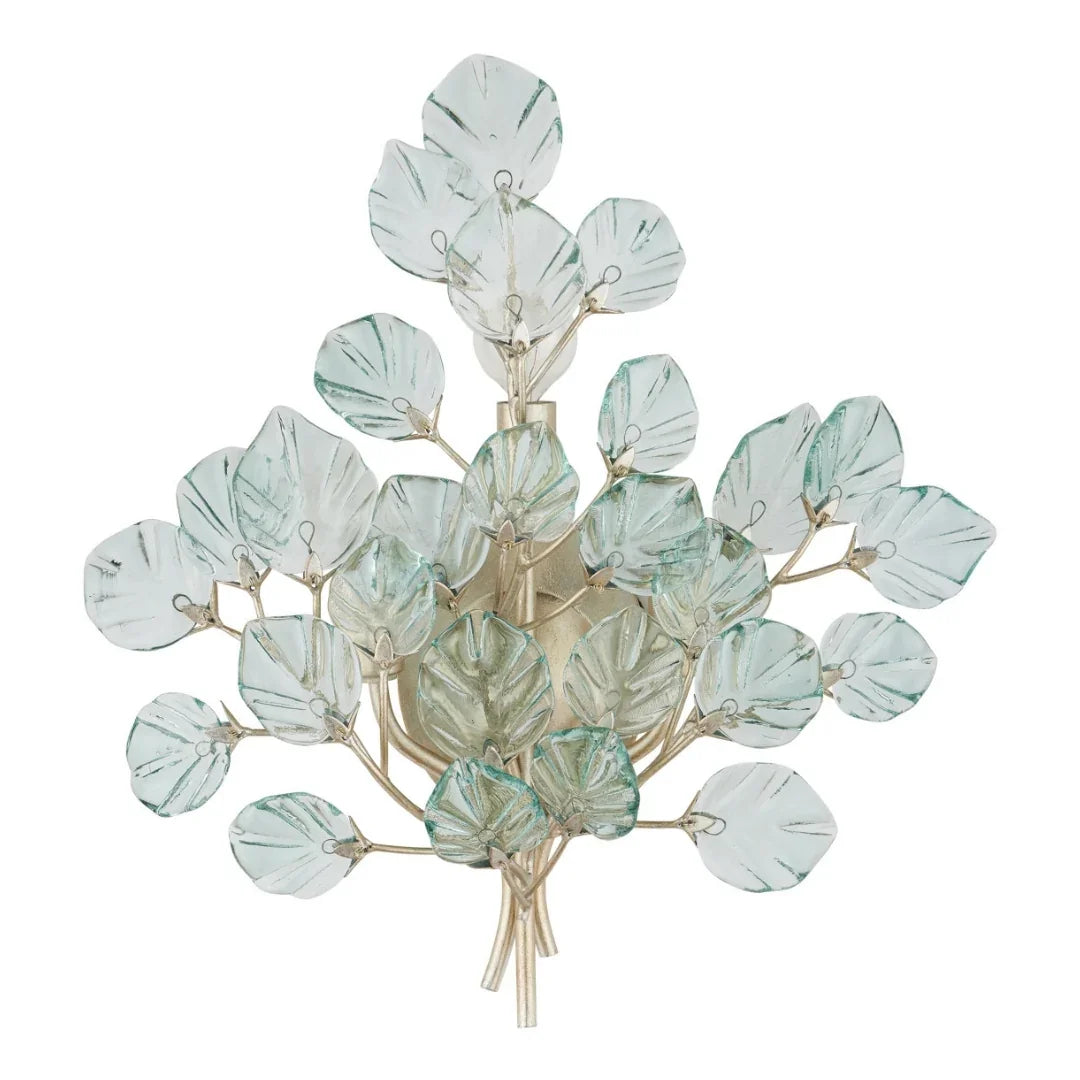 Aquamarine Silver Leaf Recycled Glass Wall Sconce