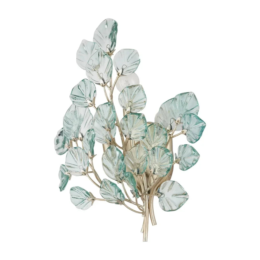 Aquamarine Silver Leaf Recycled Glass Wall Sconce
