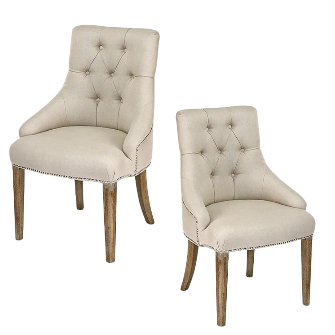 French Country Tufted Linen Dining Chair with Nailhead Trim