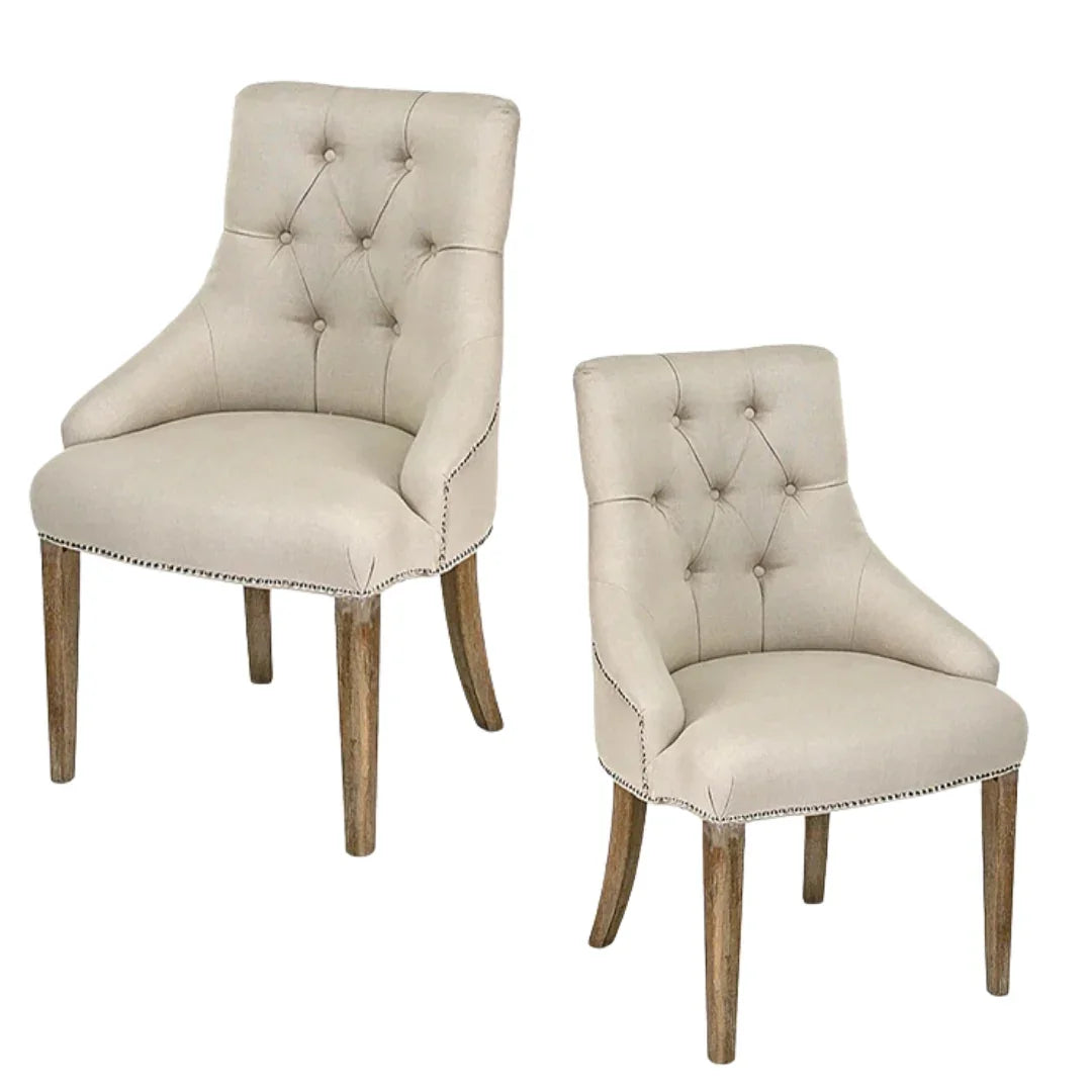 French Country Tufted Linen Dining Chair