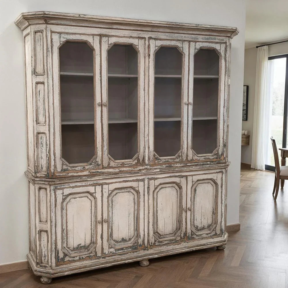 Regal French Farmhouse Glass Front Cabinet