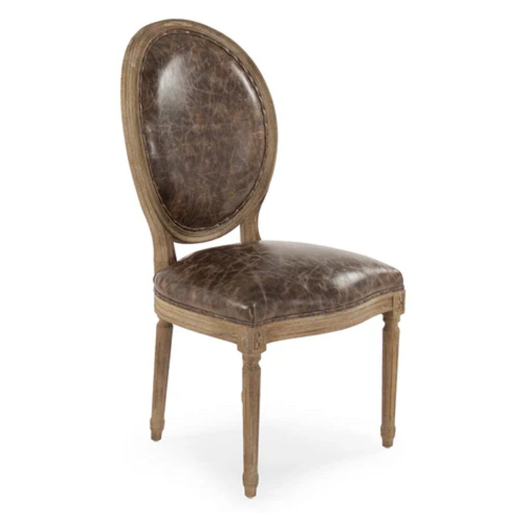 Round Back Brown Leather and Jute Dining Chair