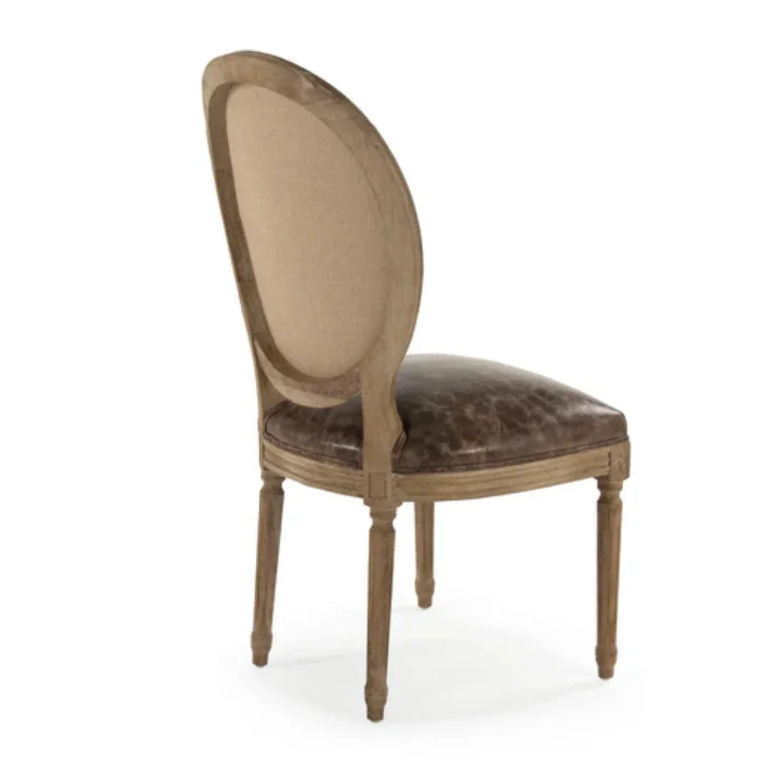 Round Back Brown Leather and Jute Dining Chair