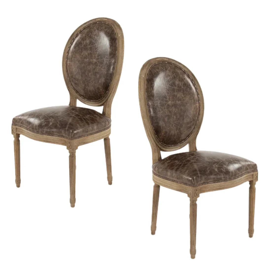 Round Back Brown Leather and Jute Dining Chair