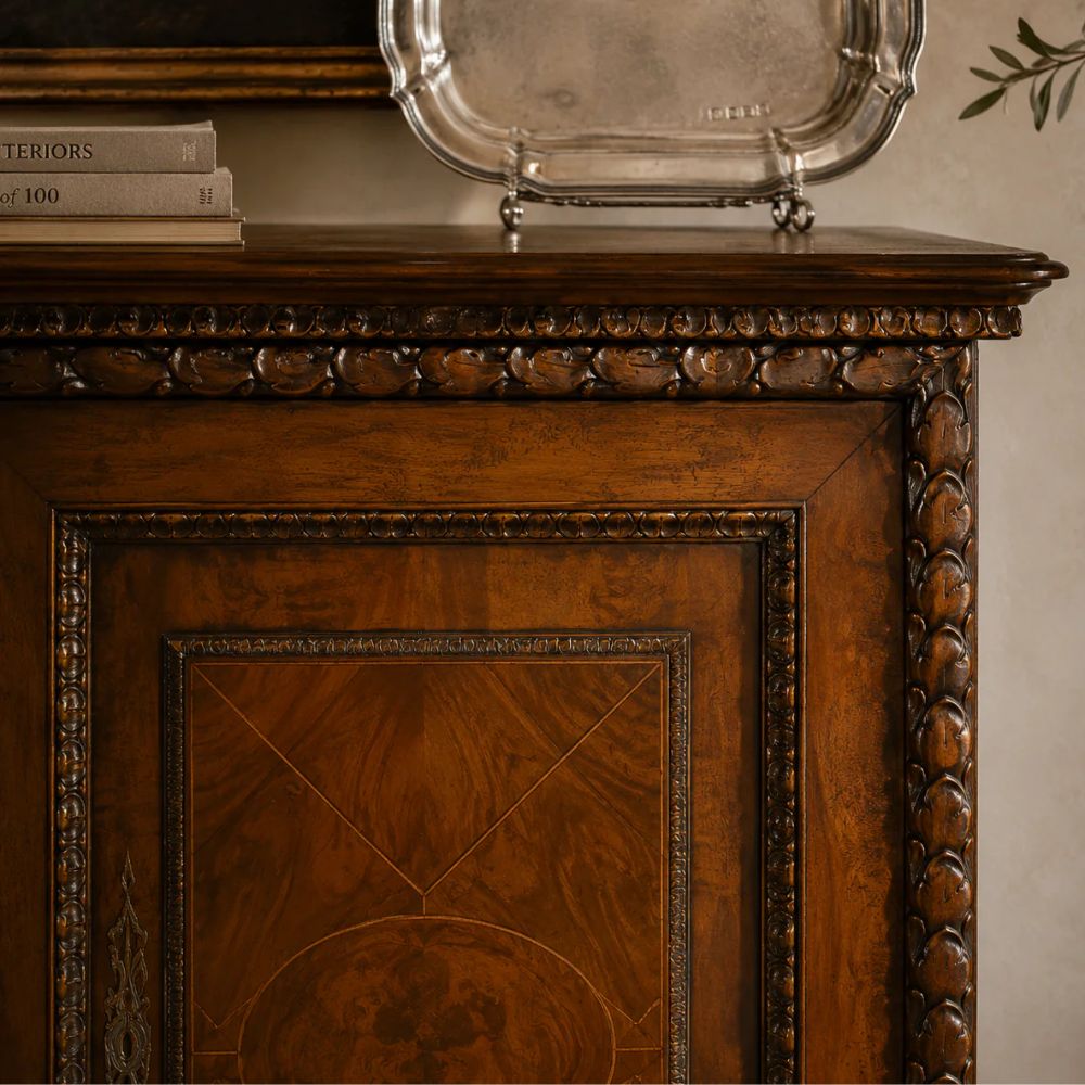 Rich Ribbon Trimmed Wood Sideboard