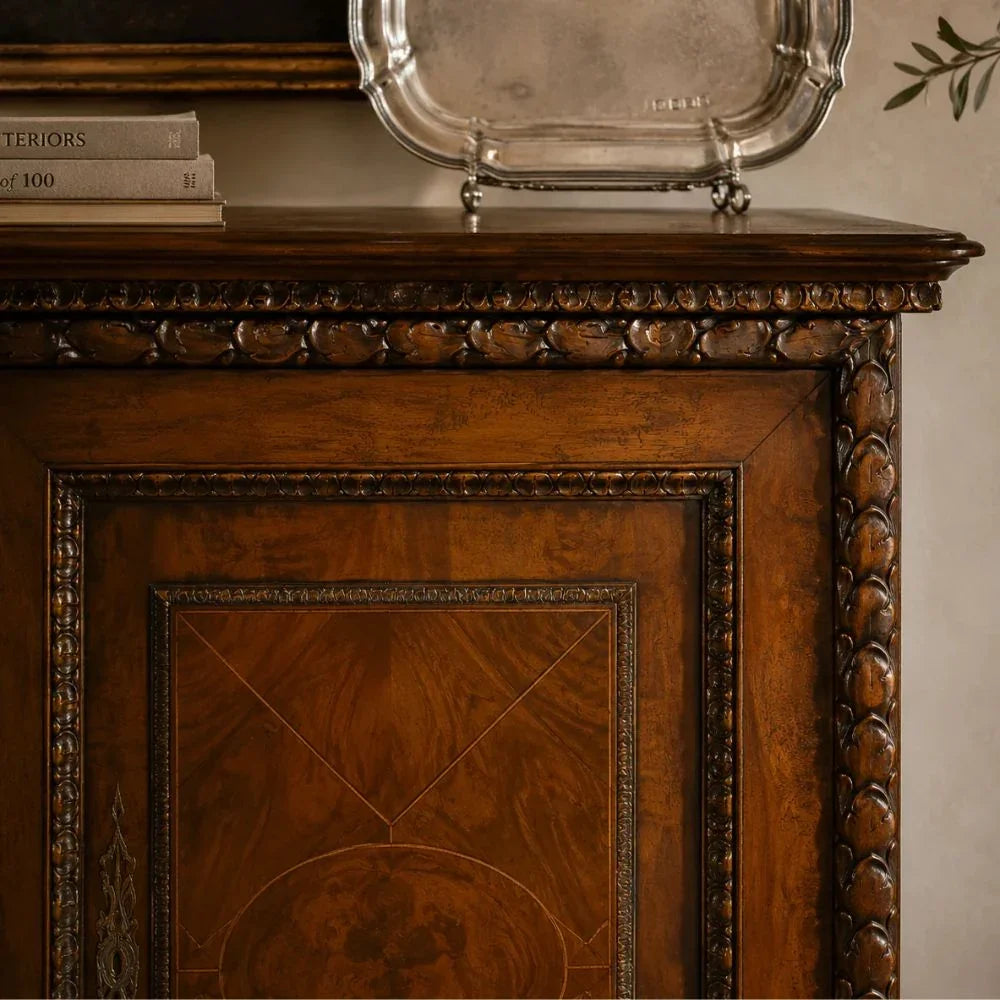 Rich Ribbon Trimmed Wood Sideboard