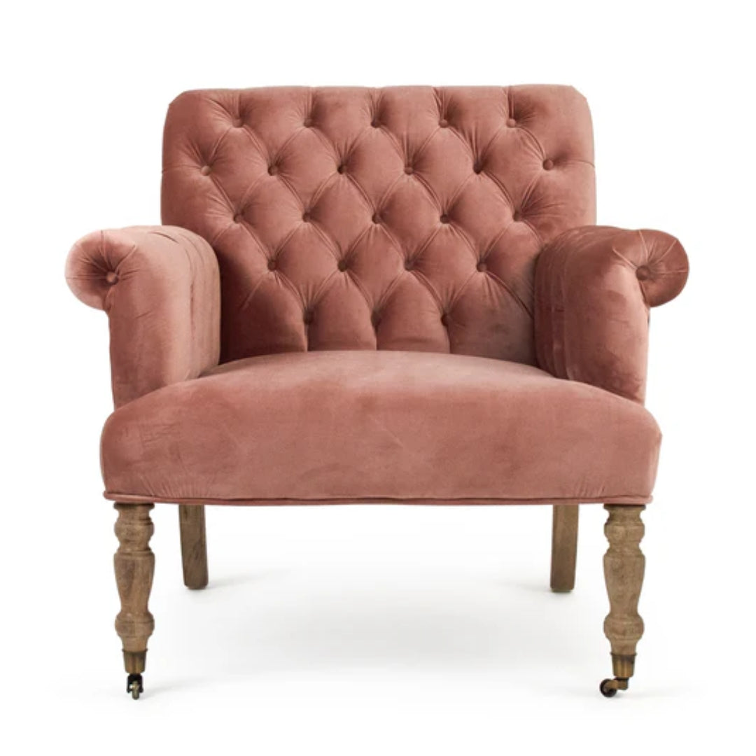 Plush Dusty Rose Velvet Armchair