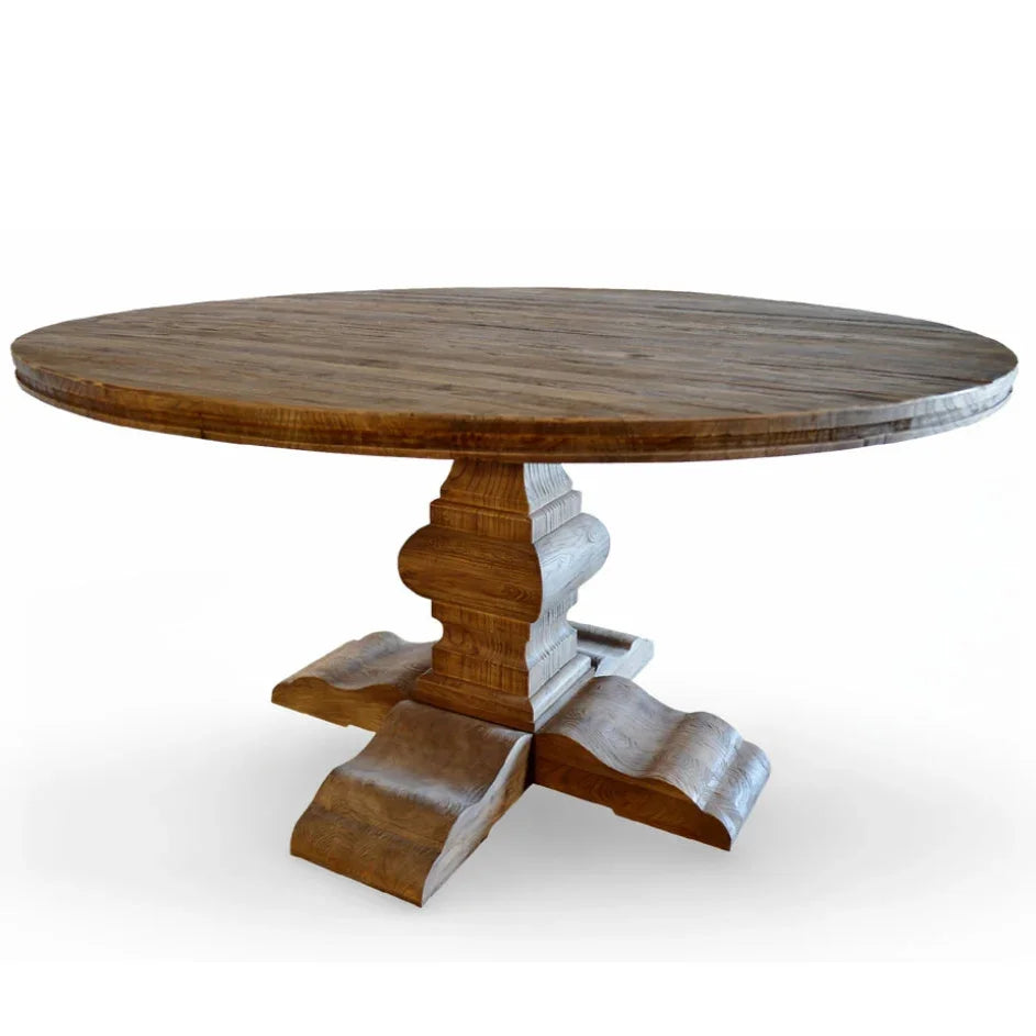 Round French Elm Wood Dining Table