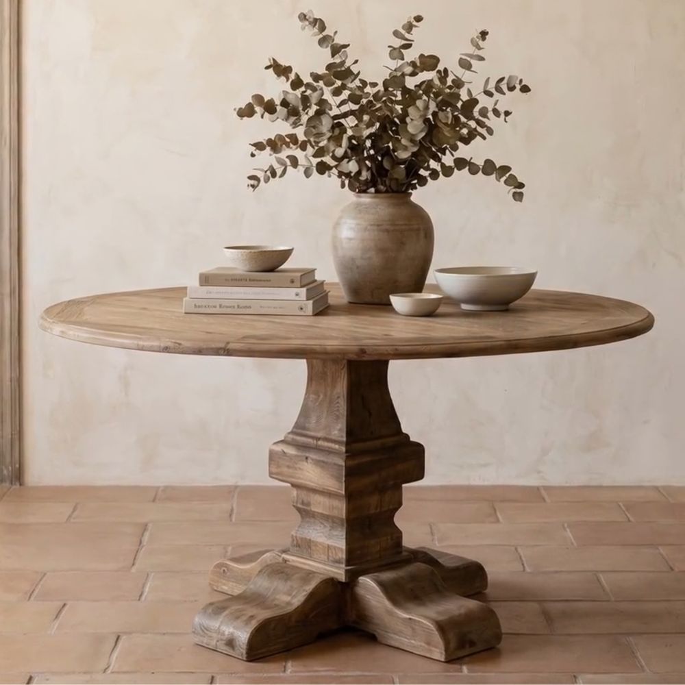 Round Plank Top Elm Dining Table
