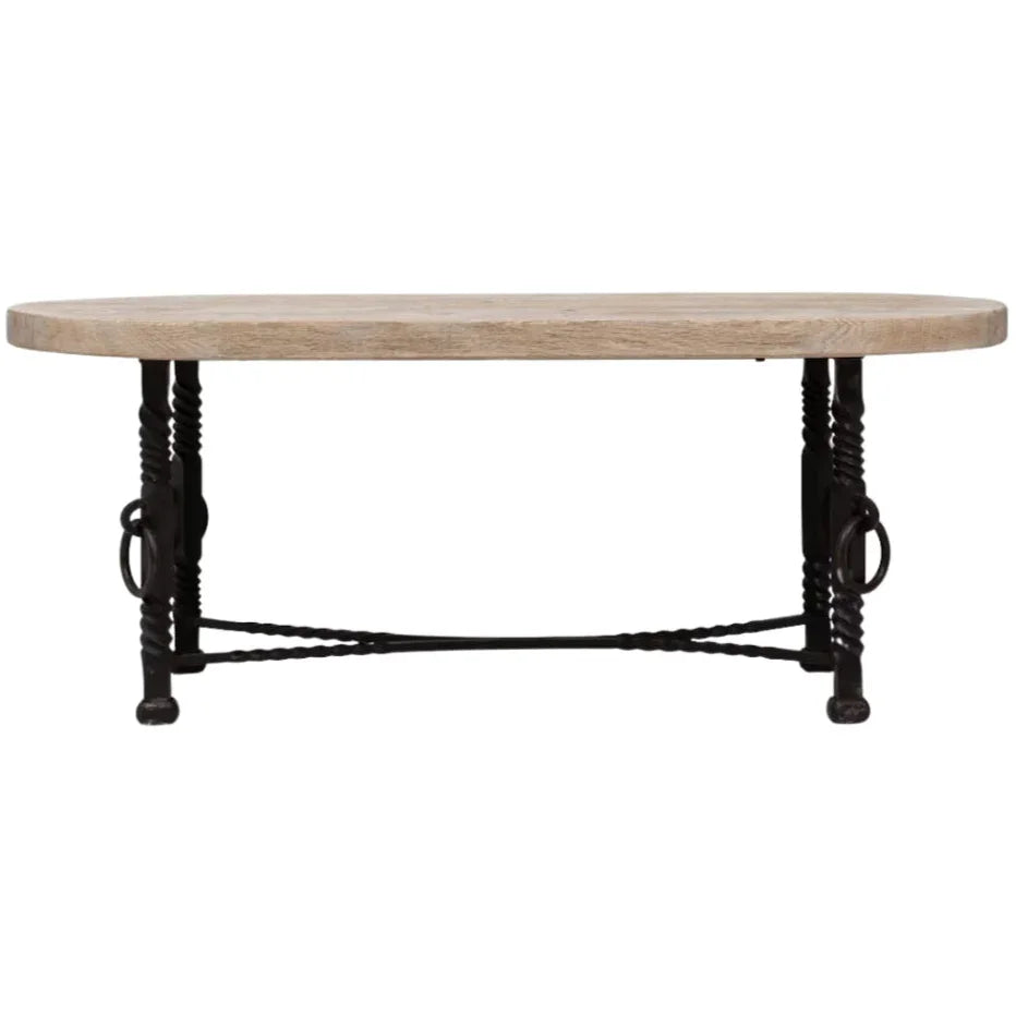 Rustic Coffee Table with Iron Base, Circa 1940