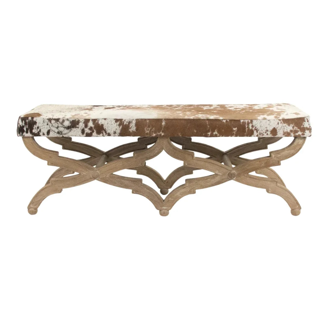 Arched Stretcher Cowhide Wood Bench