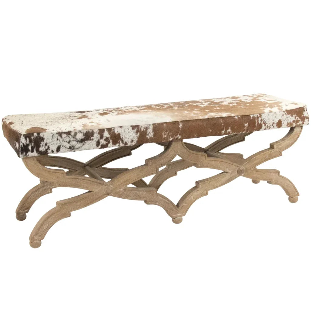 Arched Stretcher Cowhide Wood Bench