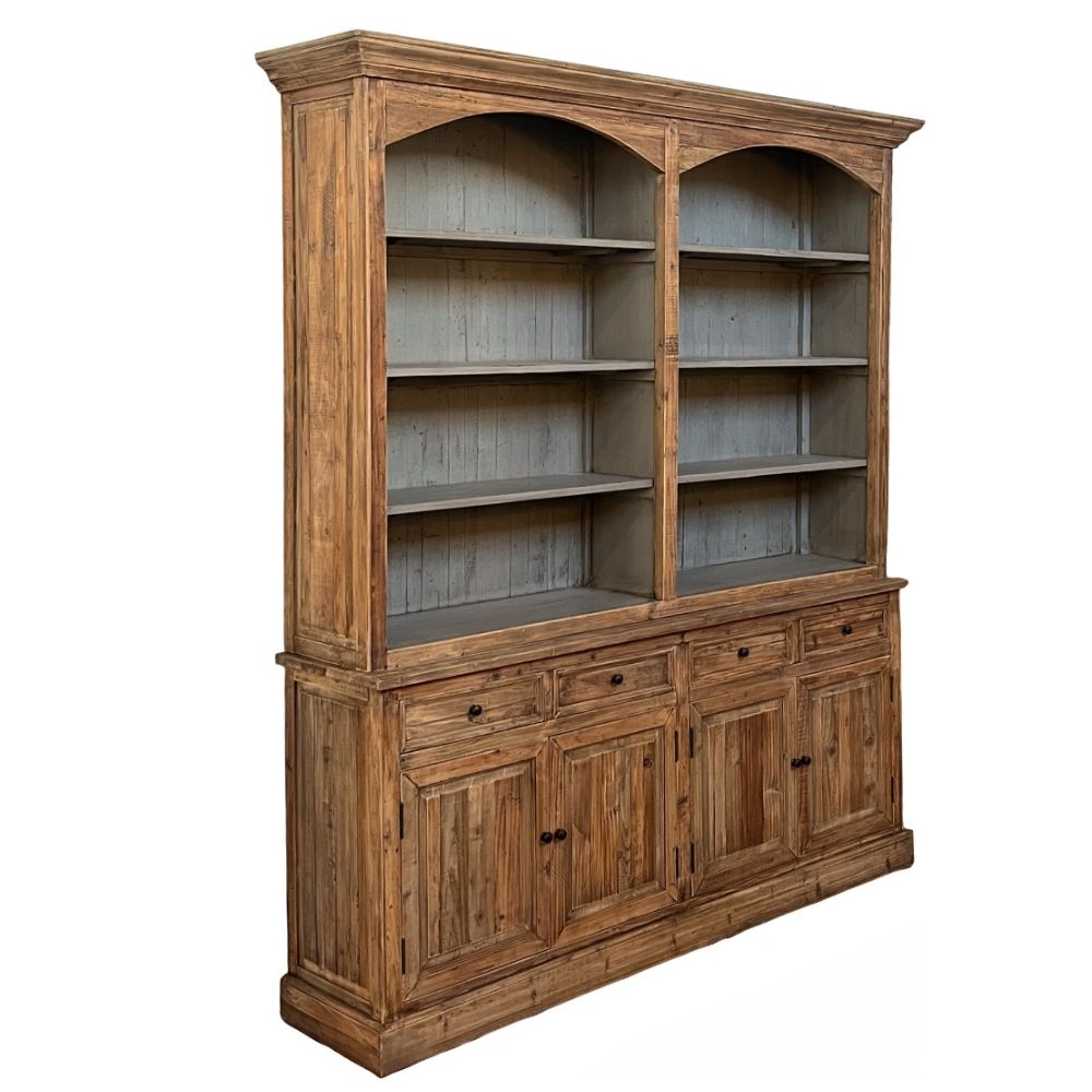 Rustic Double Arched Reclaimed Wood Bookcase Hutch