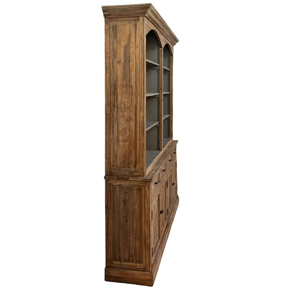 Rustic Double Arched Reclaimed Wood Bookcase Hutch