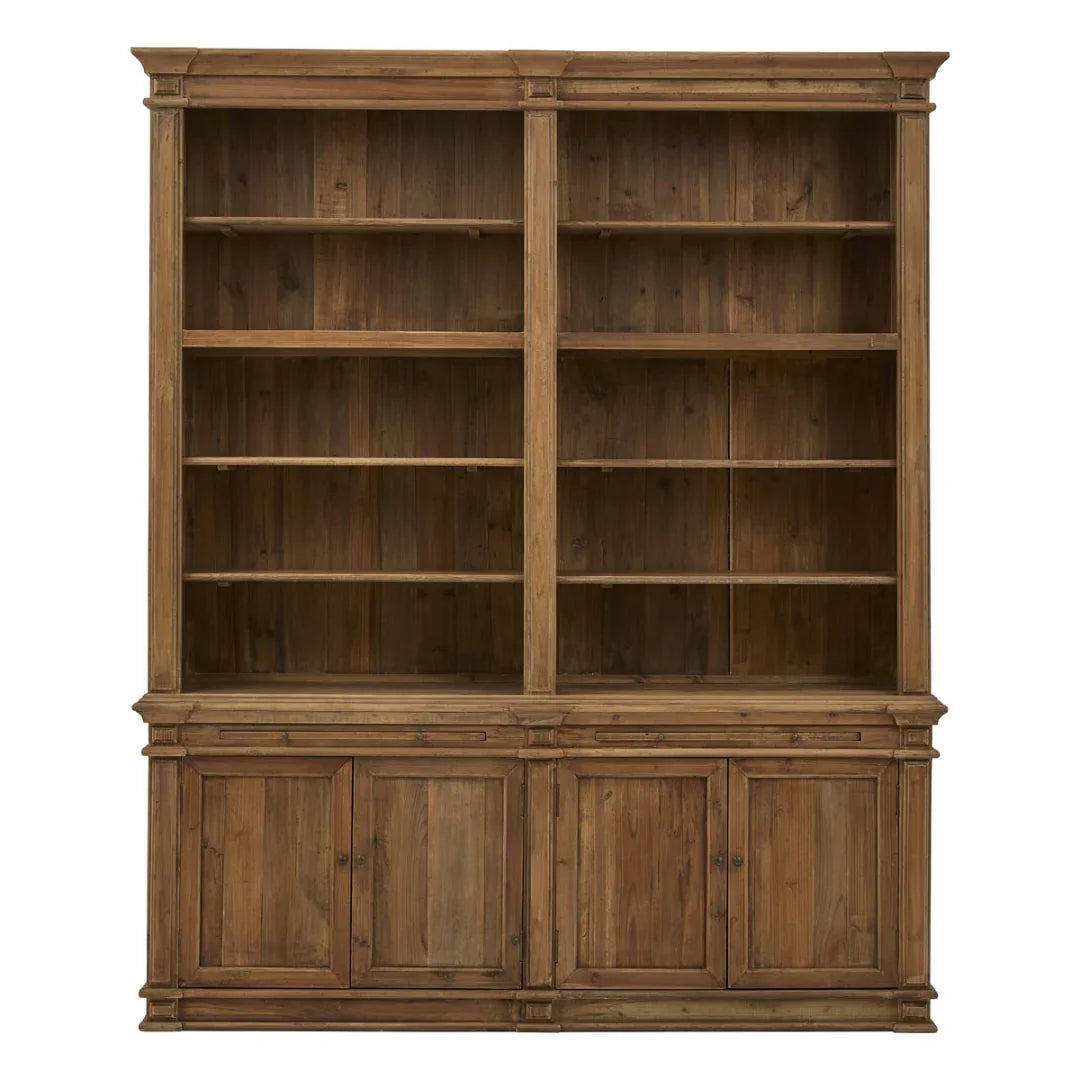 Rustic Double Bookcase with Cabinets