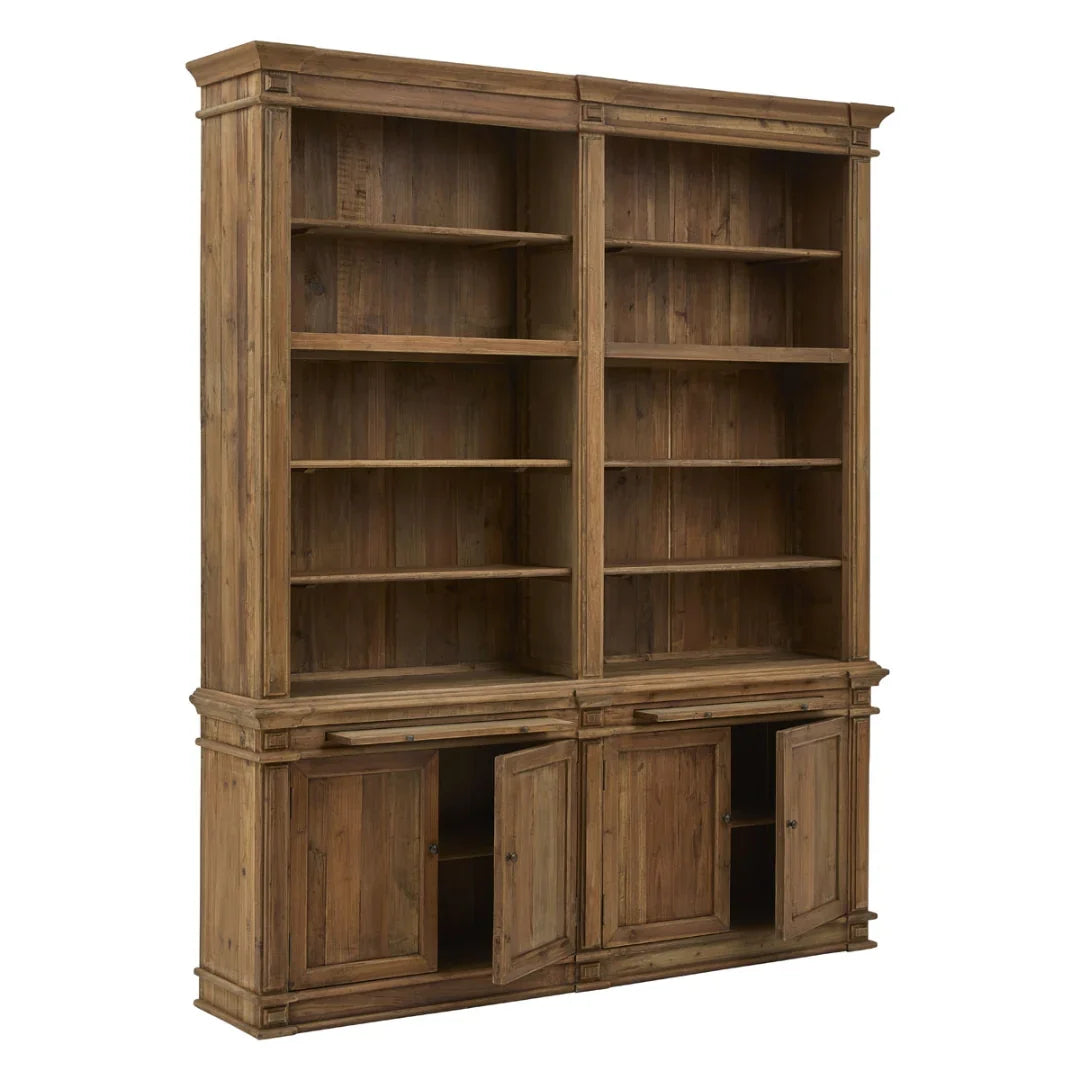 Rustic Double Bookcase with Cabinets
