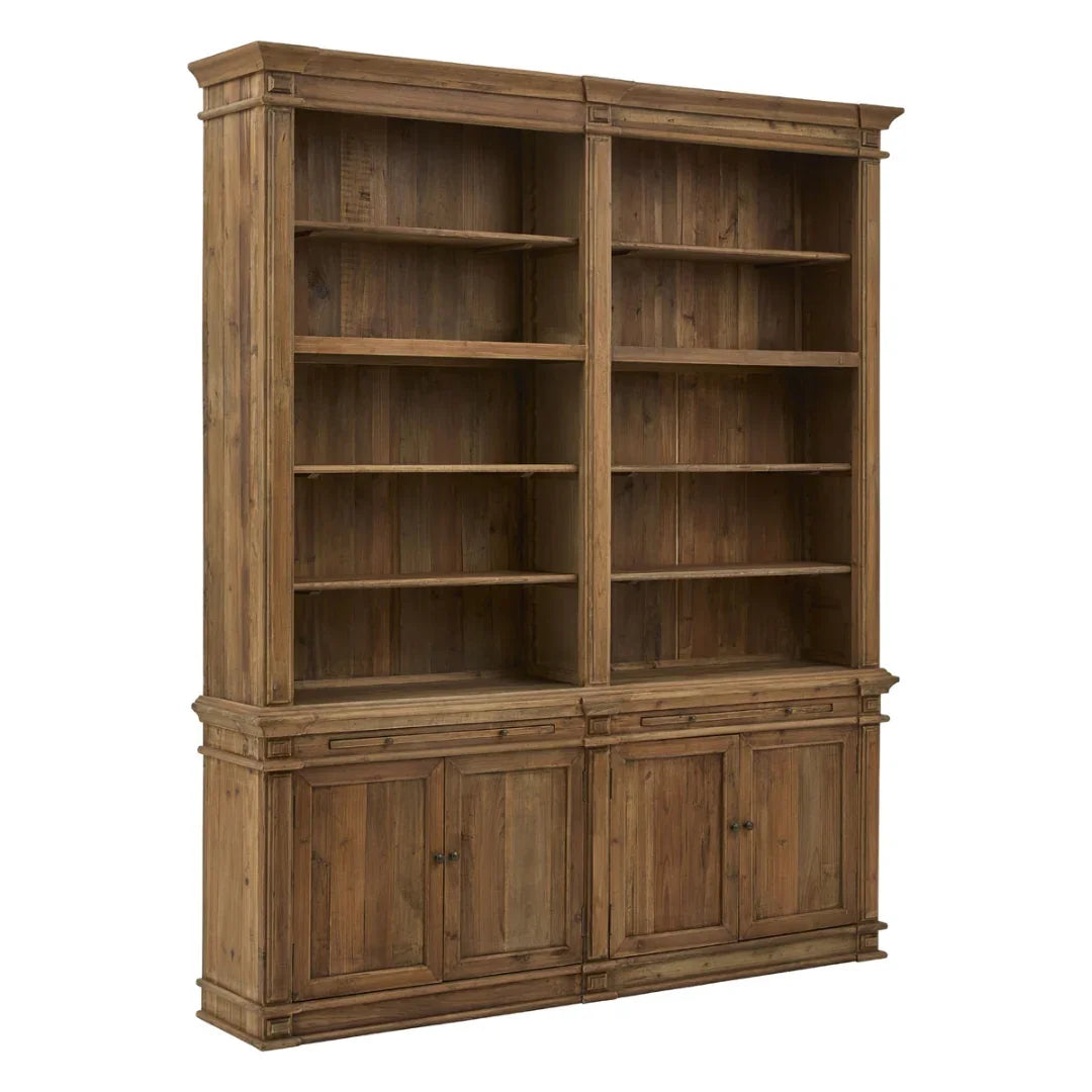 Rustic Double Bookcase with Cabinets