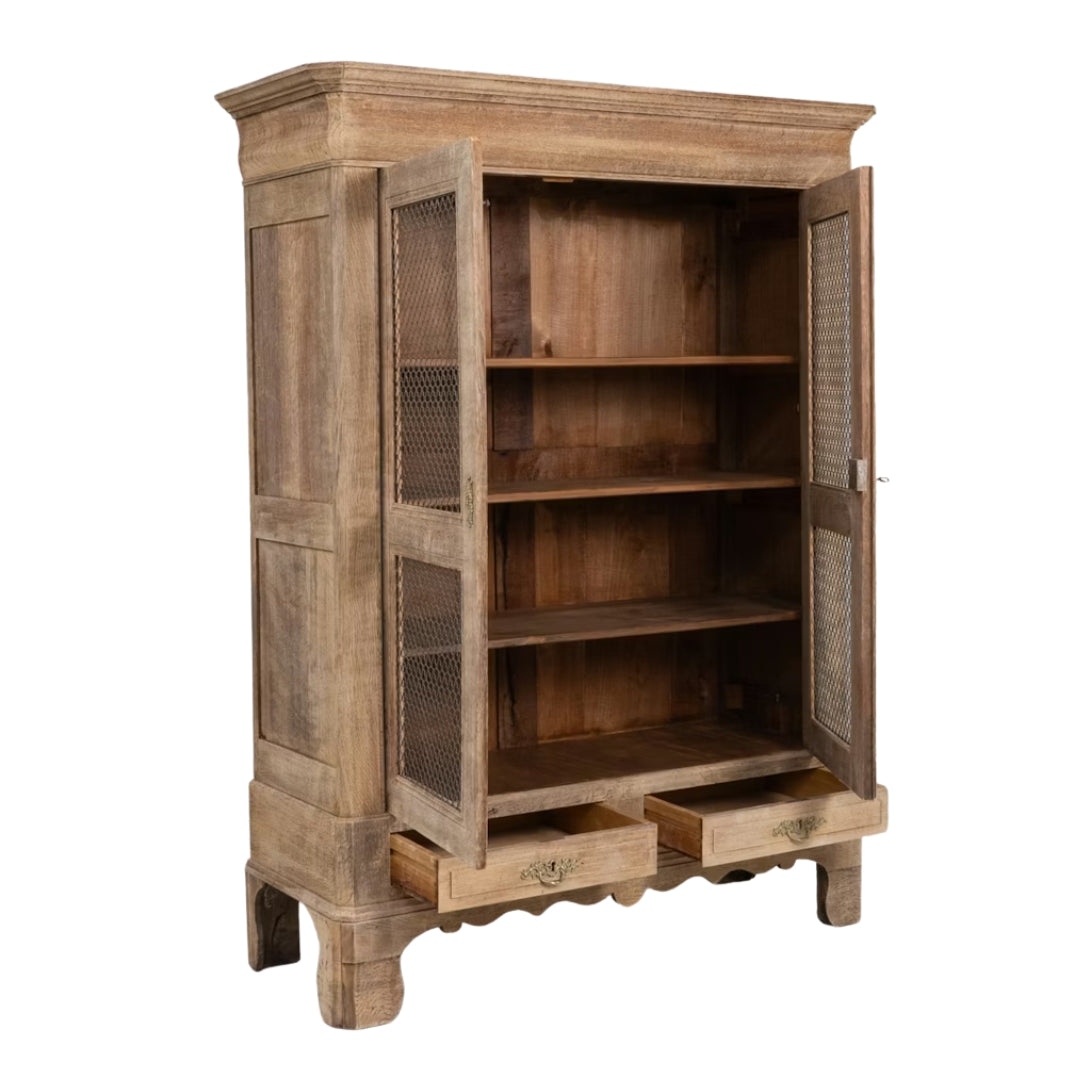 Rustic Mesh Door Wooden Cabinet, Circa 1880