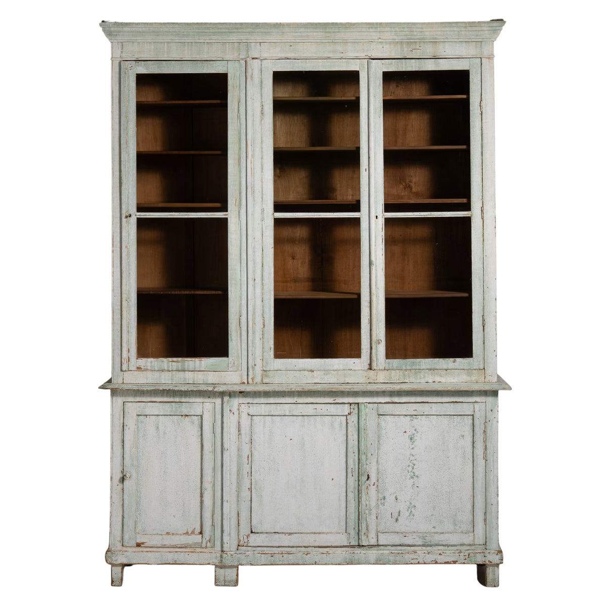 French Country Green Washed Glass Display Cabinet, Circa 1920