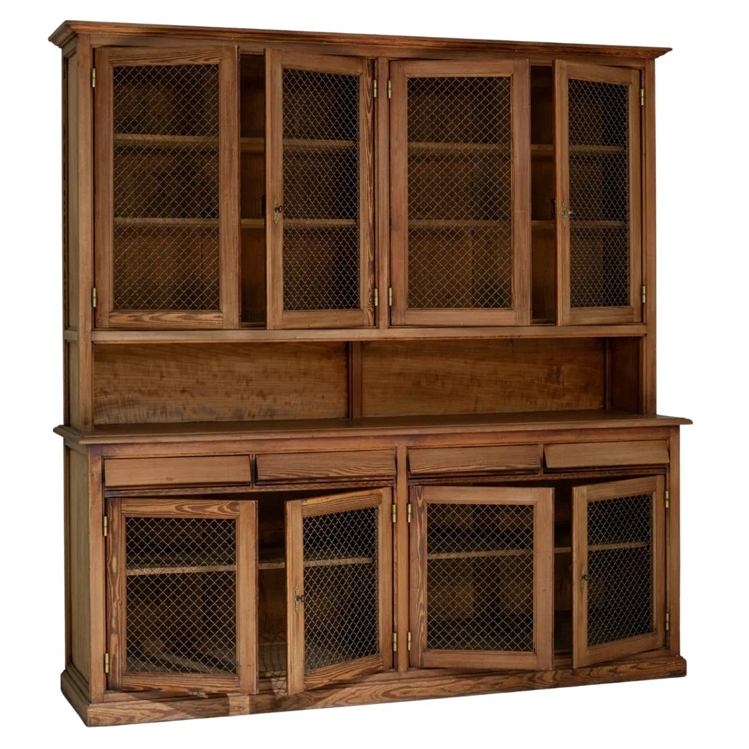 Antique French Country Hutch With Mesh Front Doors, circa 1870