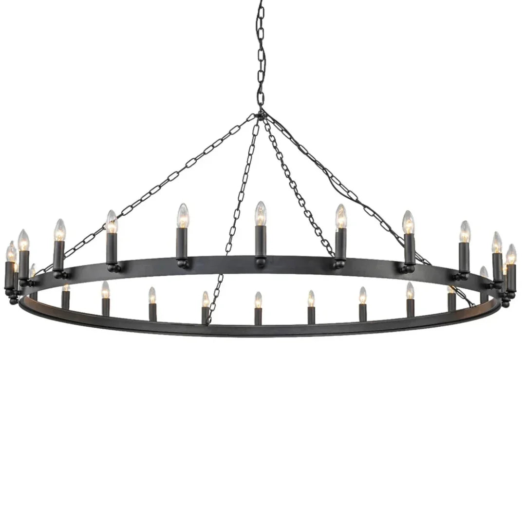 Rustic Industrial Black Iron Ring Chandelier