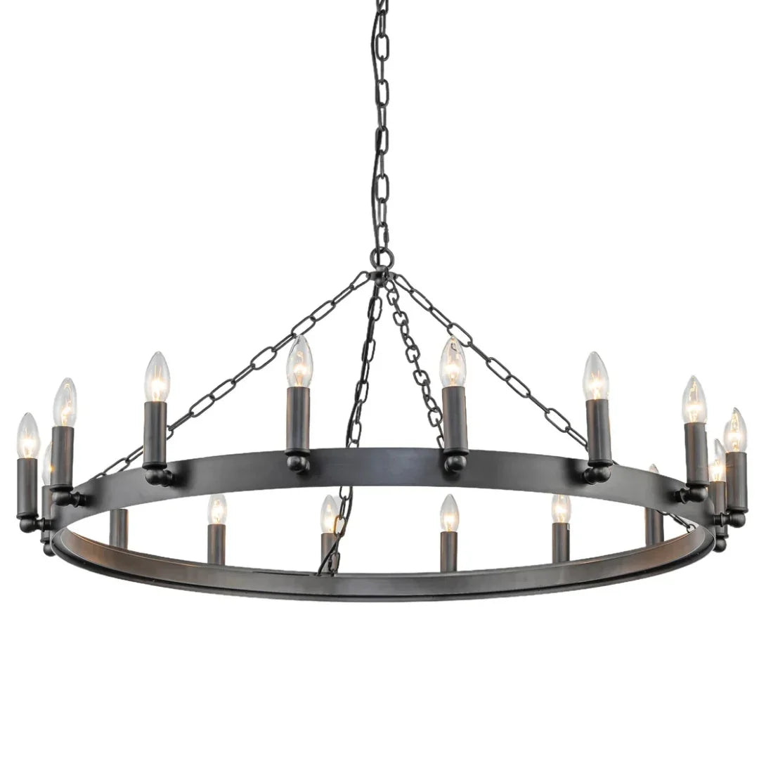 Rustic Industrial Black Iron Ring Chandelier