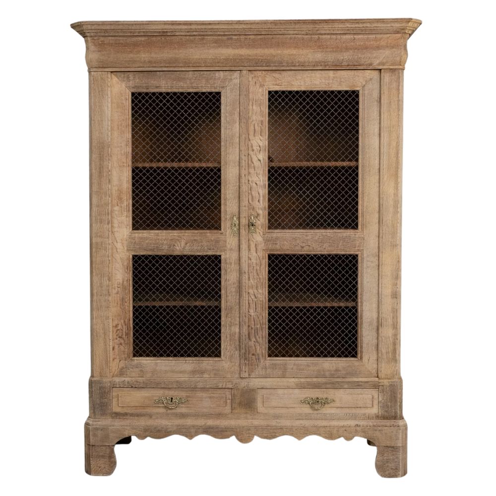 Rustic Mesh Door Wooden Cabinet, Circa 1880