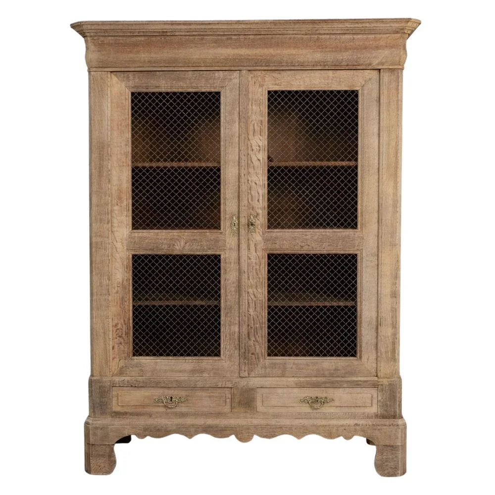 Rustic Mesh Door Wooden Cabinet, Circa 1880