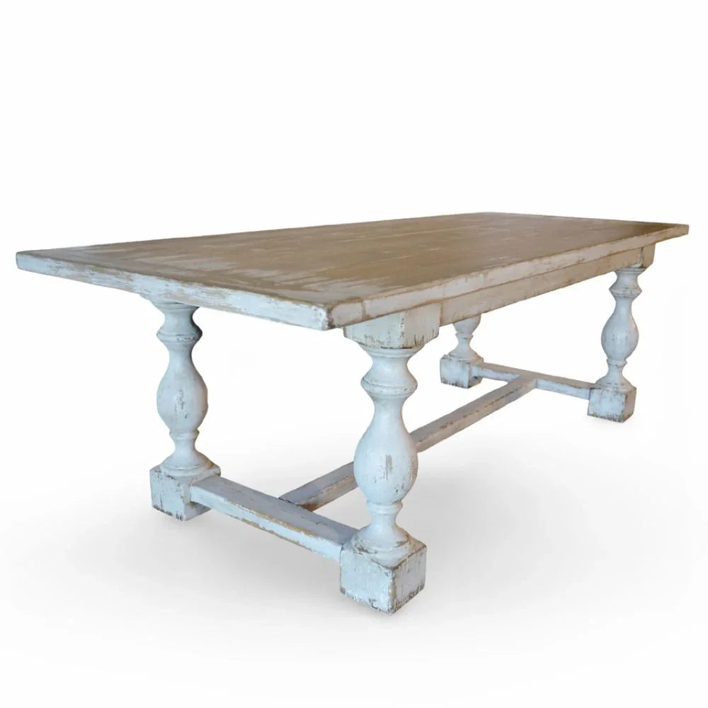 Rustic White Farmhouse Trestle Dining Table