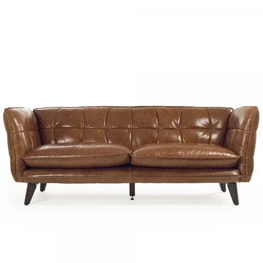 Modern Brown Stitched Leather Sofa