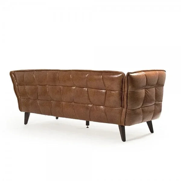 Modern Brown Stitched Leather Sofa