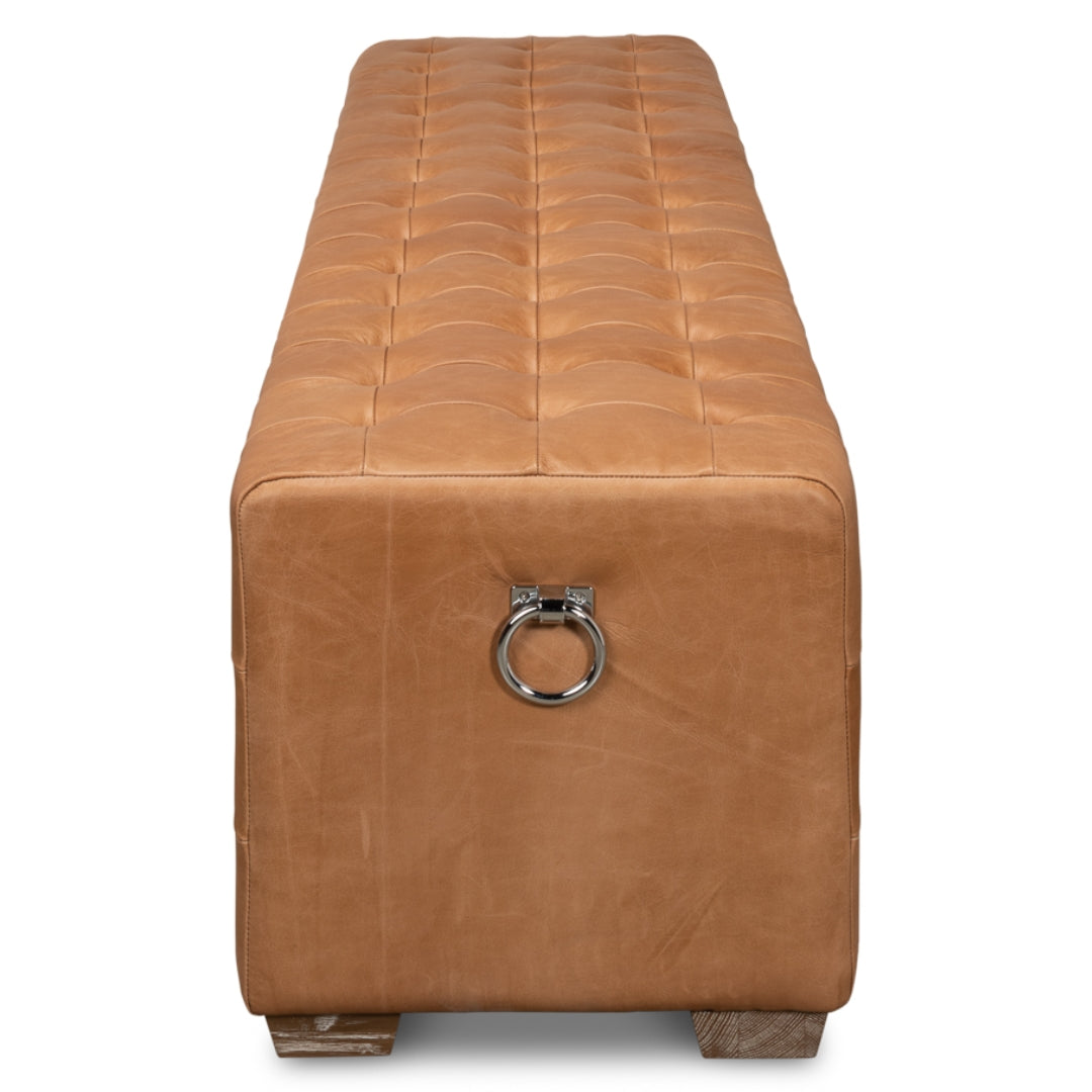 Saddle Brown Leather Tufted Ottoman