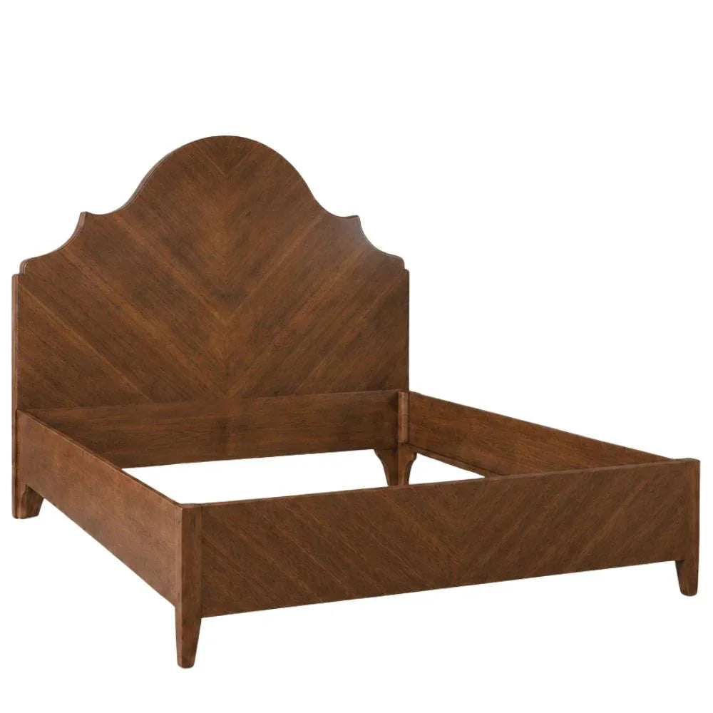 Wood Stained Arched Scalloped Bed