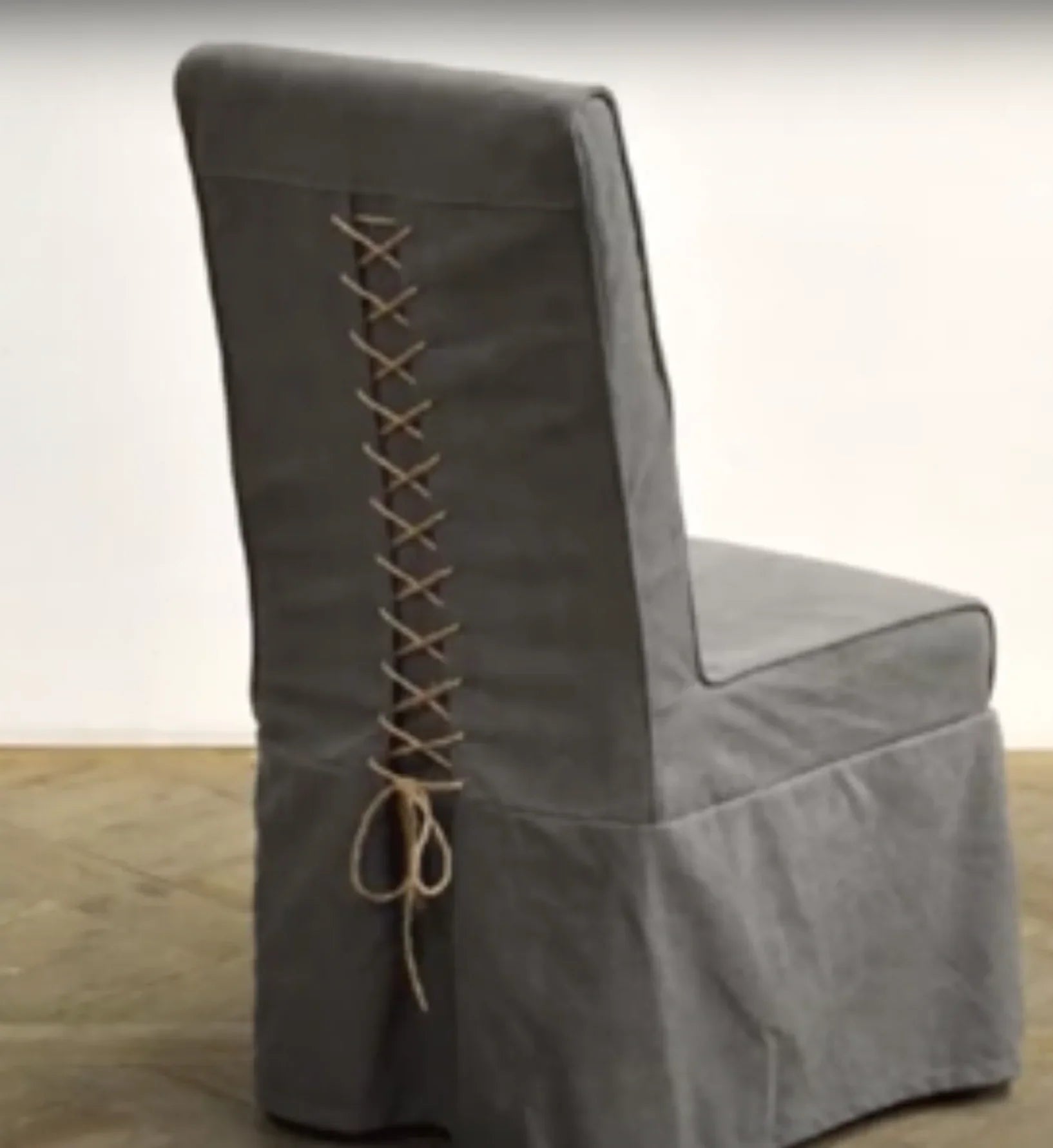 Lace Back Gray Slipcovered Side Chair