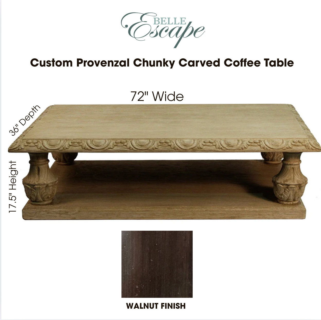 Custom Provenzal Chunky Cared Coffee Table - Walnut