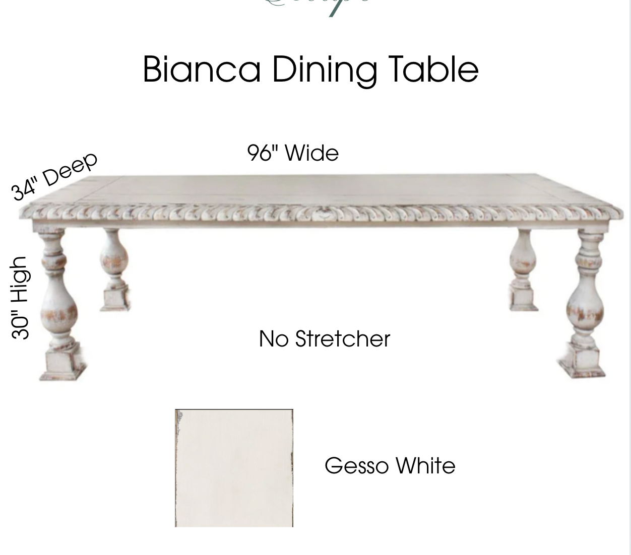 Custom Long Bianca Dining Table - 96" Wide | No Stretcher - 50%