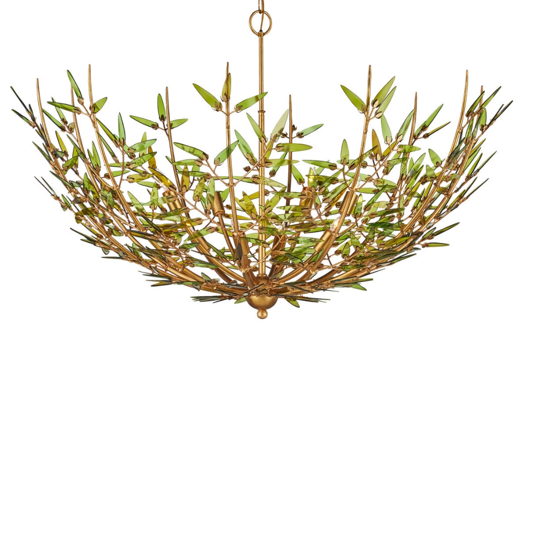 Green Glass Leaf Sculpted Chandelier