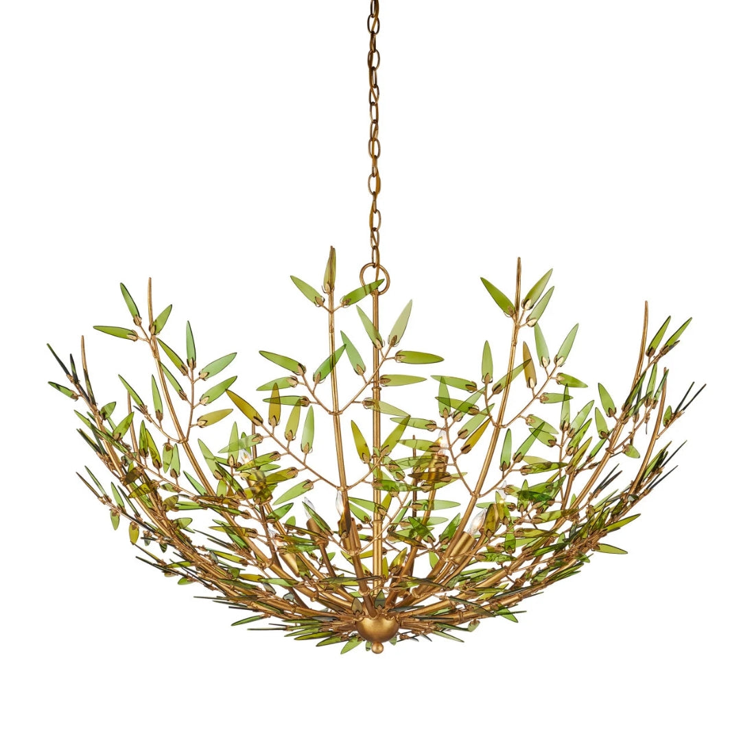 Green Glass Leaf Sculpted Chandelier