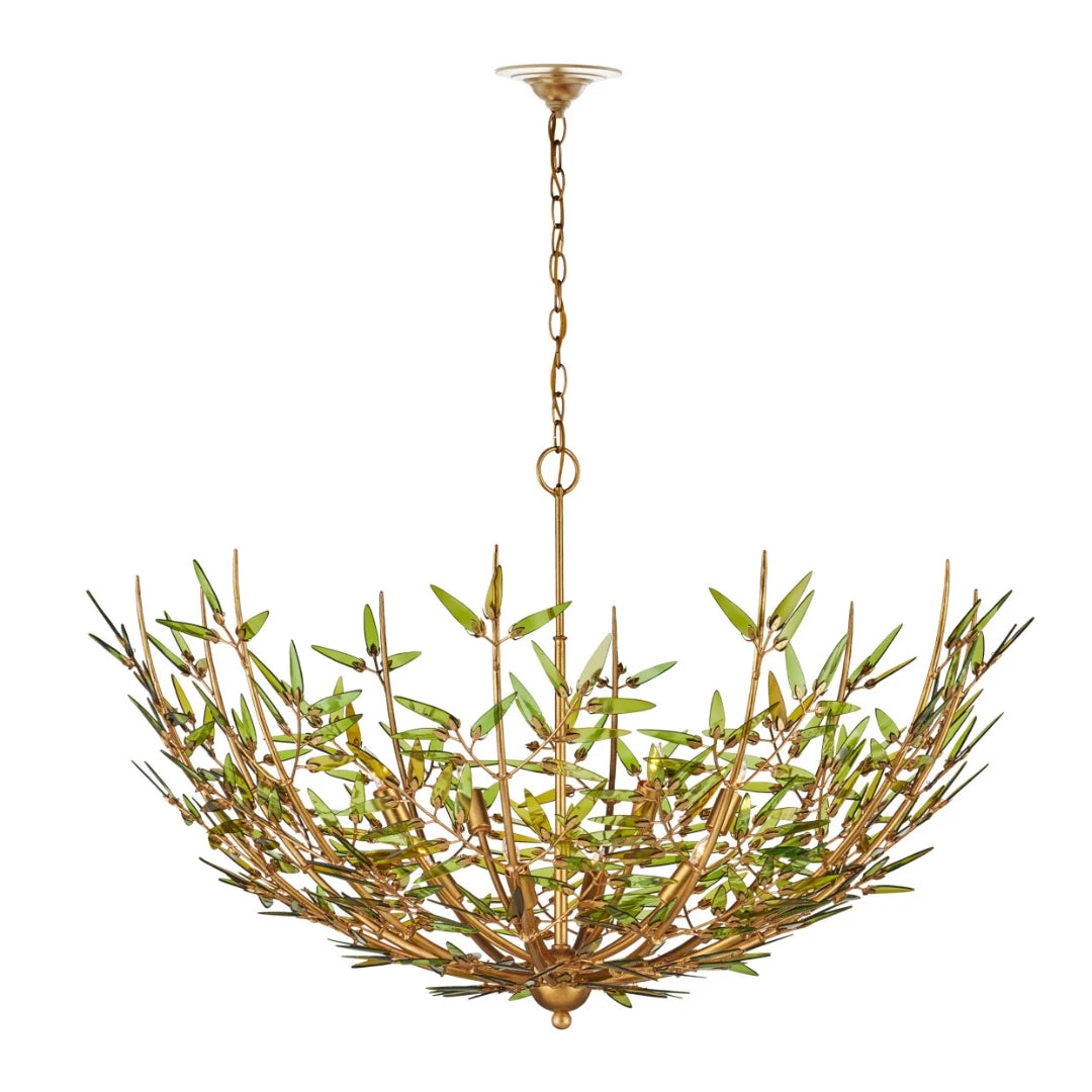 Green Glass Leaf Sculpted Chandelier