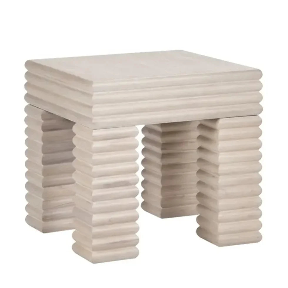Sculpted Ribbed Wood Accent Table