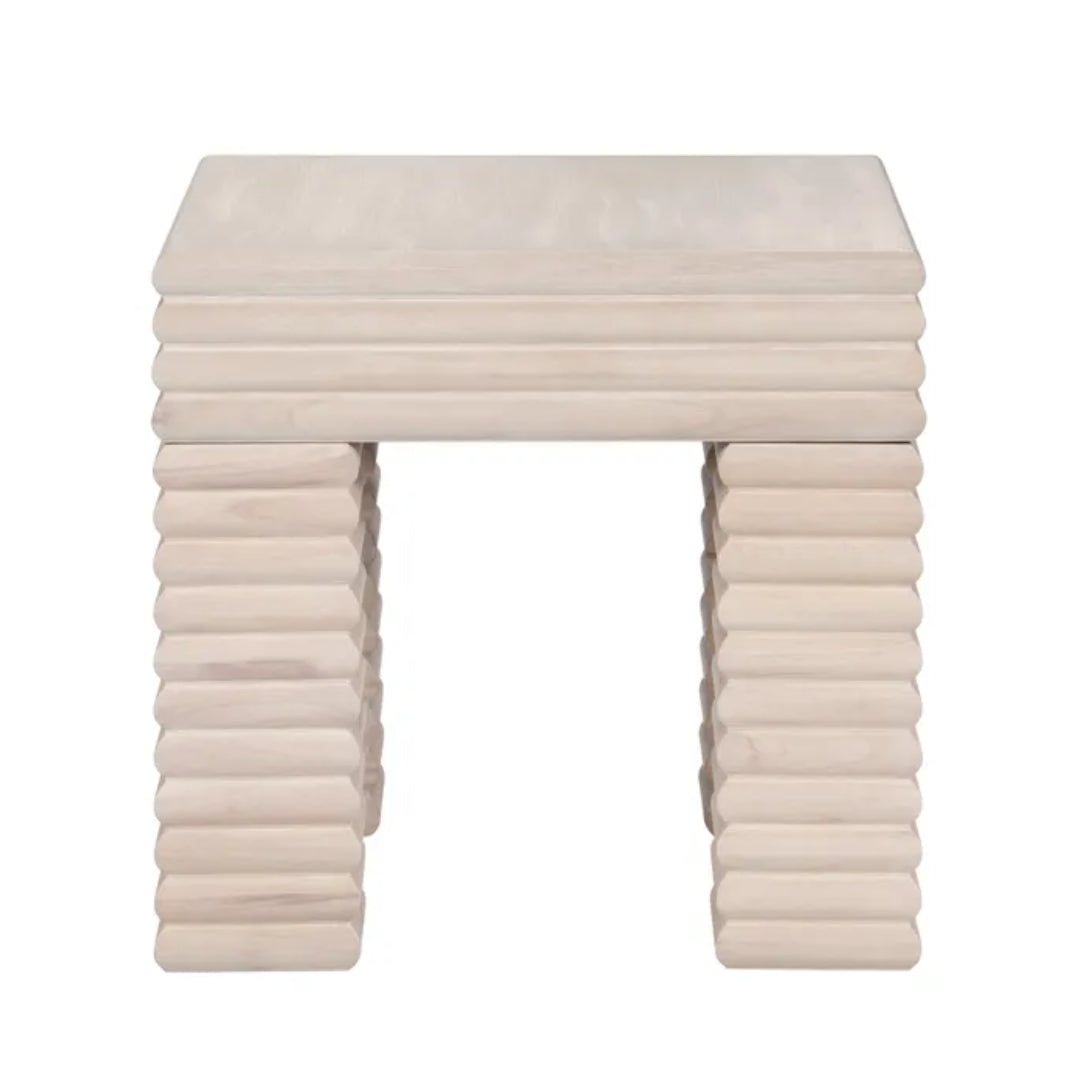 Sculpted Ribbed Wood Accent Table