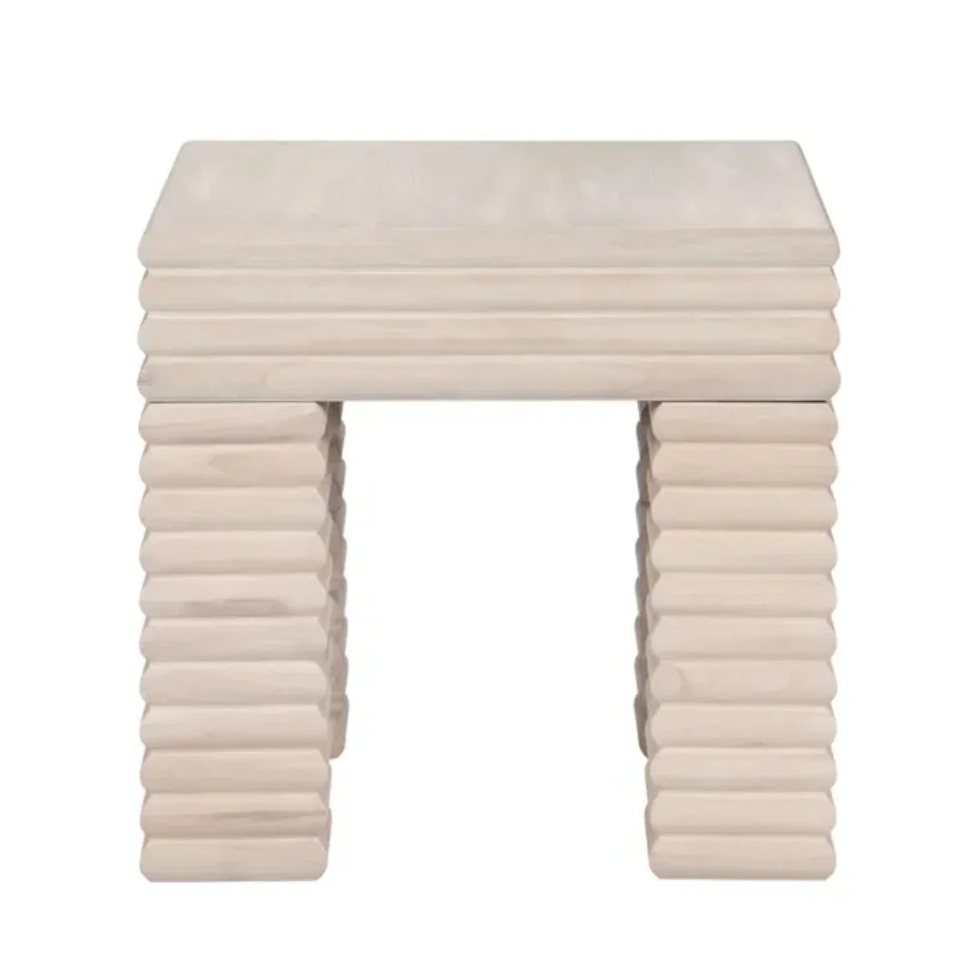 Sculpted Ribbed Wood Accent Table