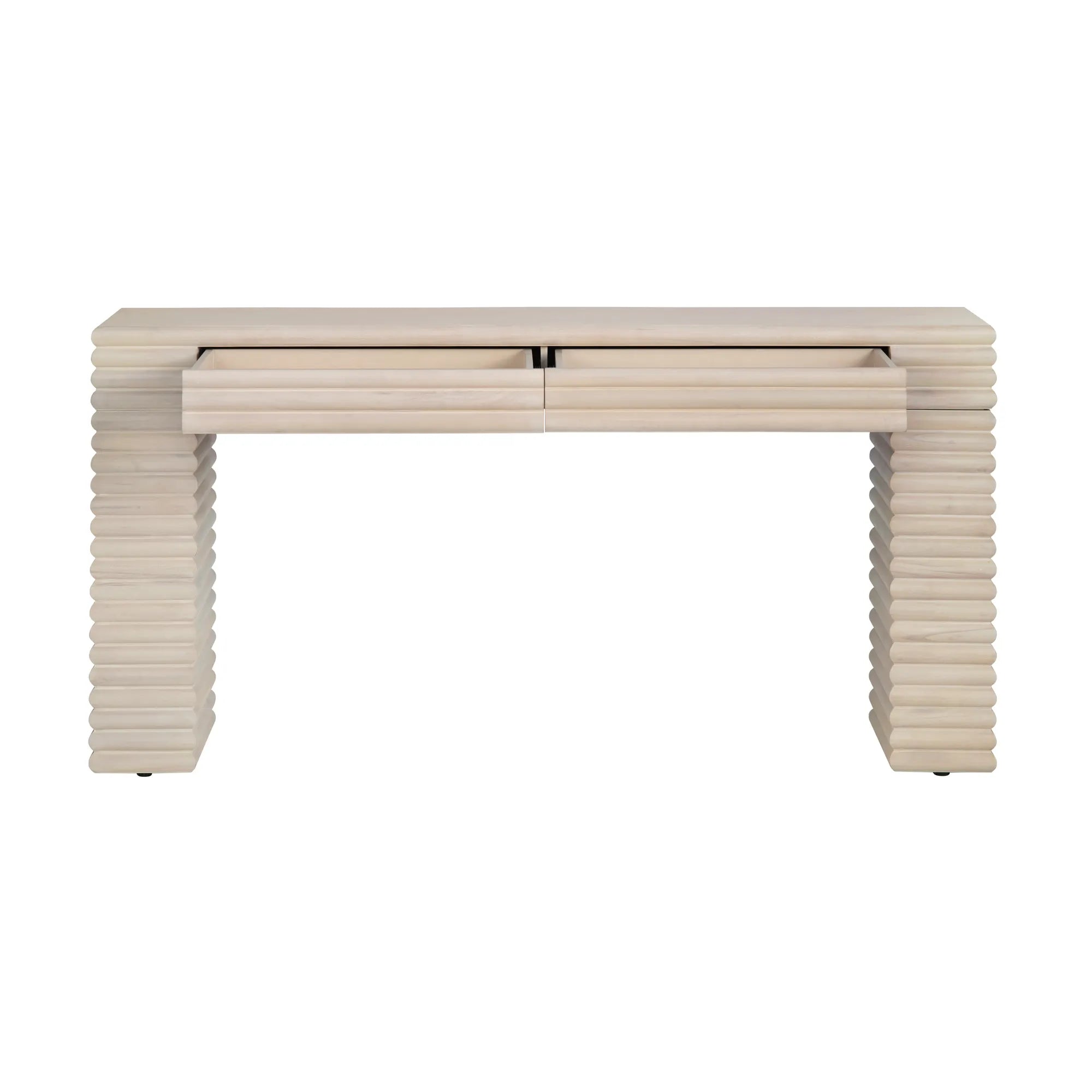 Sculpted Ribbed Wood Console Table