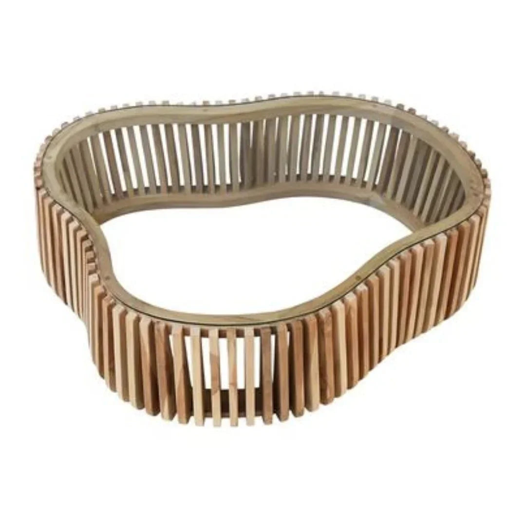 Sculptural Teak Slat Coffee Table