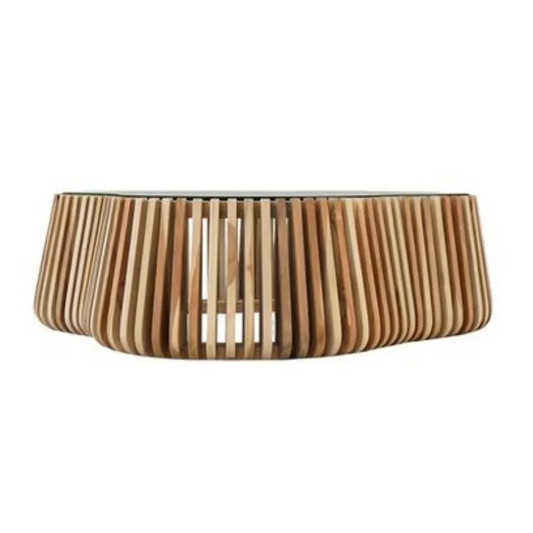 Sculptural Teak Slat Coffee Table