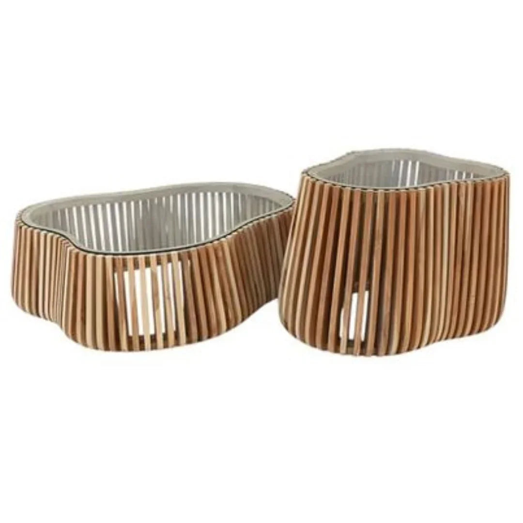 Sculptural Teak Slat Coffee Table
