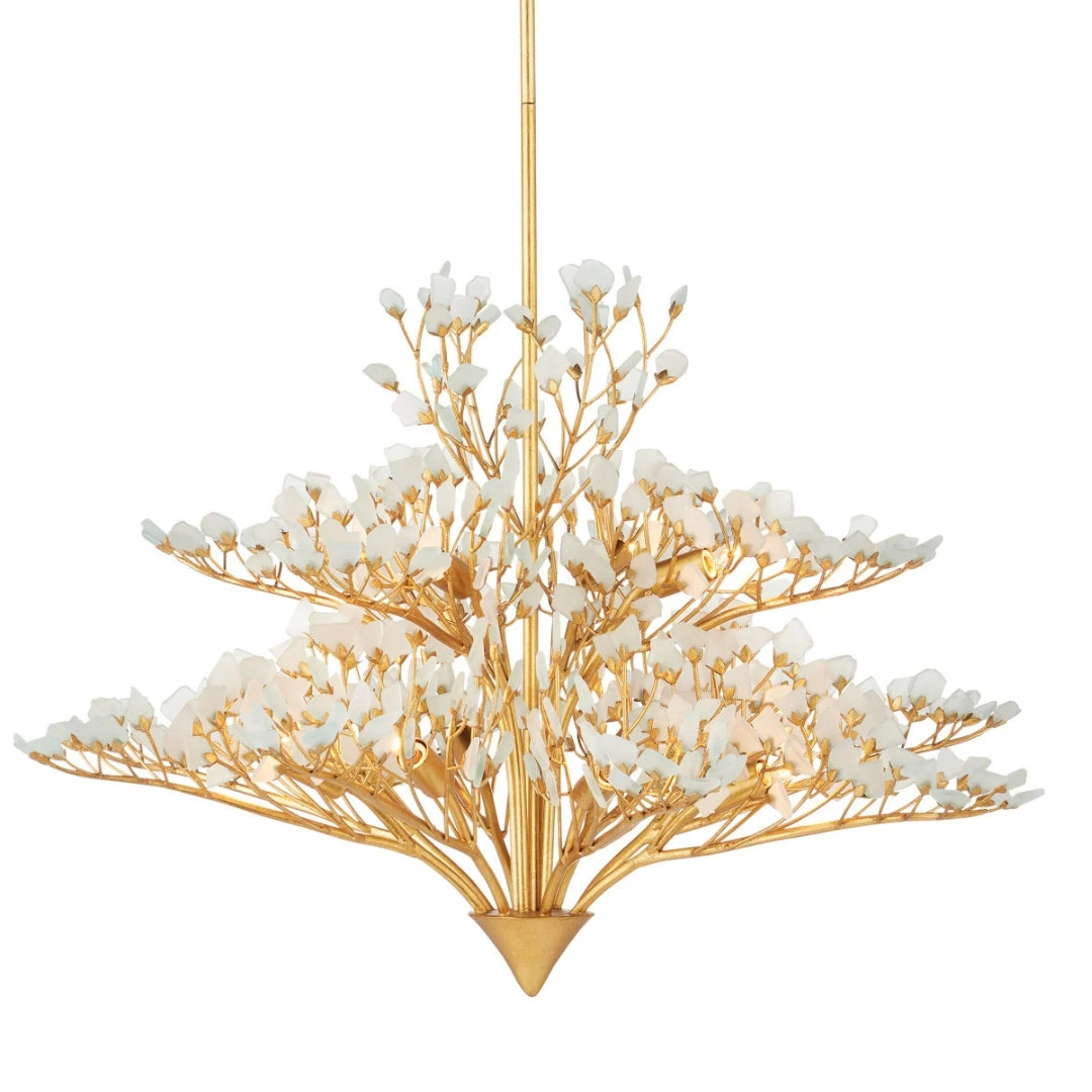 Gold Leaf Seaglass Blossom Chandelier